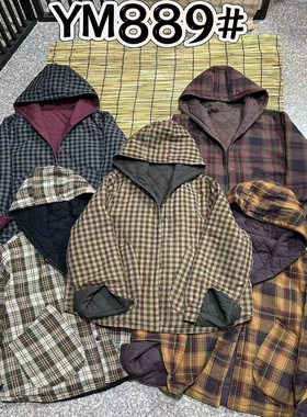 复古格子连帽休闲棉服女设计感双面穿显瘦百搭棉衣外套J35