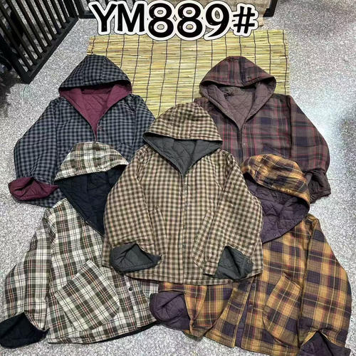 复古格子连帽休闲棉服女设计感双面穿显瘦百搭棉衣外套J35