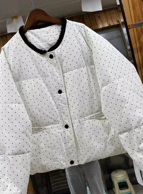 甜美减龄波点羽绒服女宽松百搭时尚领口系带保暖外套潮H31