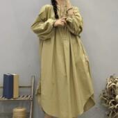 中长款 衬衫 式 减龄泡泡袖 连衣裙女文艺时尚 宽松百搭过膝裙K13