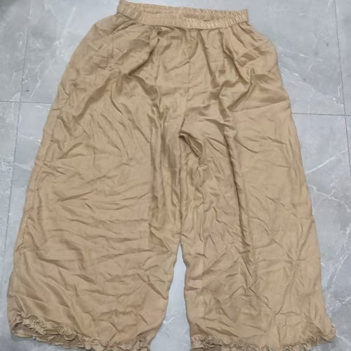 密烤木耳花边拼接直筒阔腿休闲裤棉纱文艺时尚宽松百搭高腰裤W25