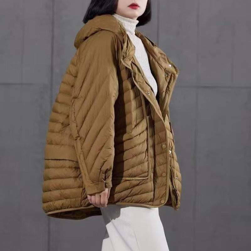 轻薄宽松百搭休闲连帽羽绒服女新款文艺时尚纯色外套潮I14