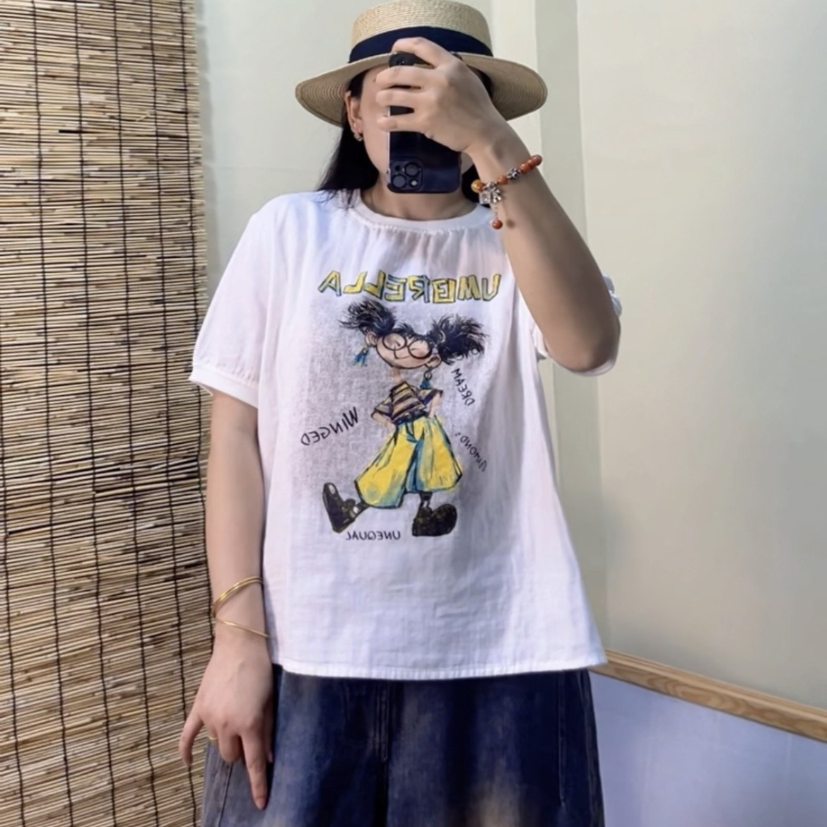 夏季新款卡通印花短袖T恤女舒适宽松百搭婴儿棉纱上衣潮D13