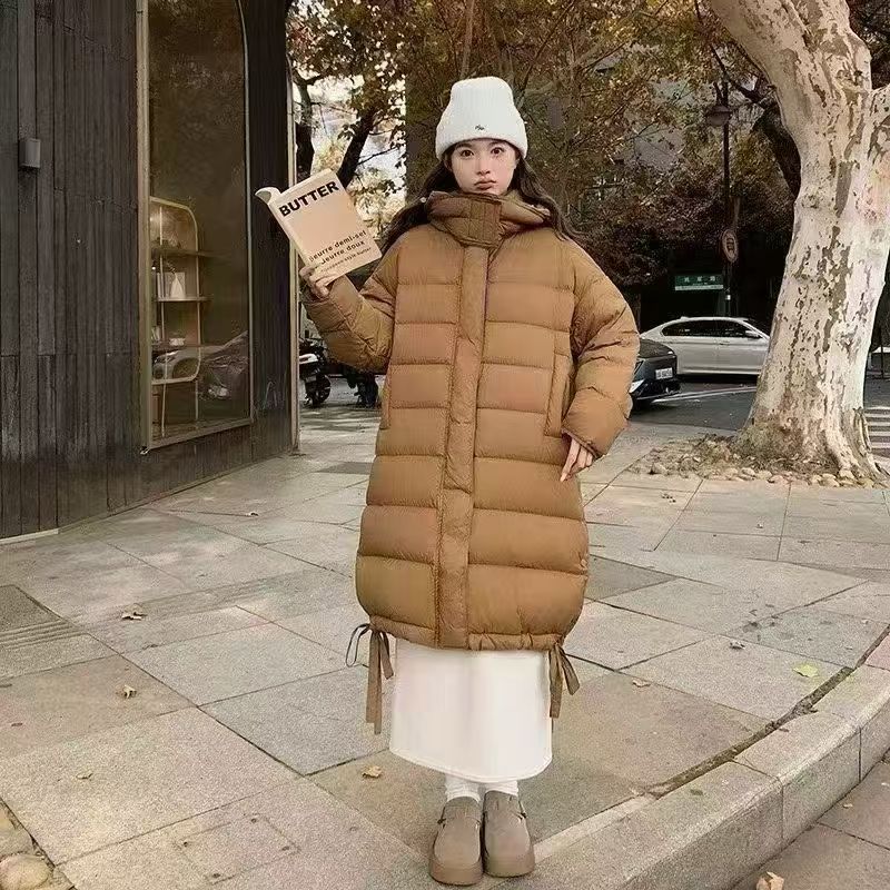 设计感加厚羽绒服女冬季中长款过膝连帽休闲保暖白鸭绒外套F34