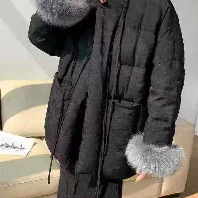 中式国风满提花棉衣棉服女冬季新款高级感宽松时尚系带外套C34