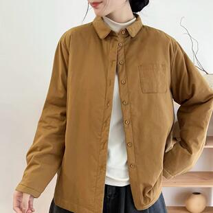 水洗加厚加棉大码 宽松单口袋翻领纯色基础百搭宽松棉衣棉服E11