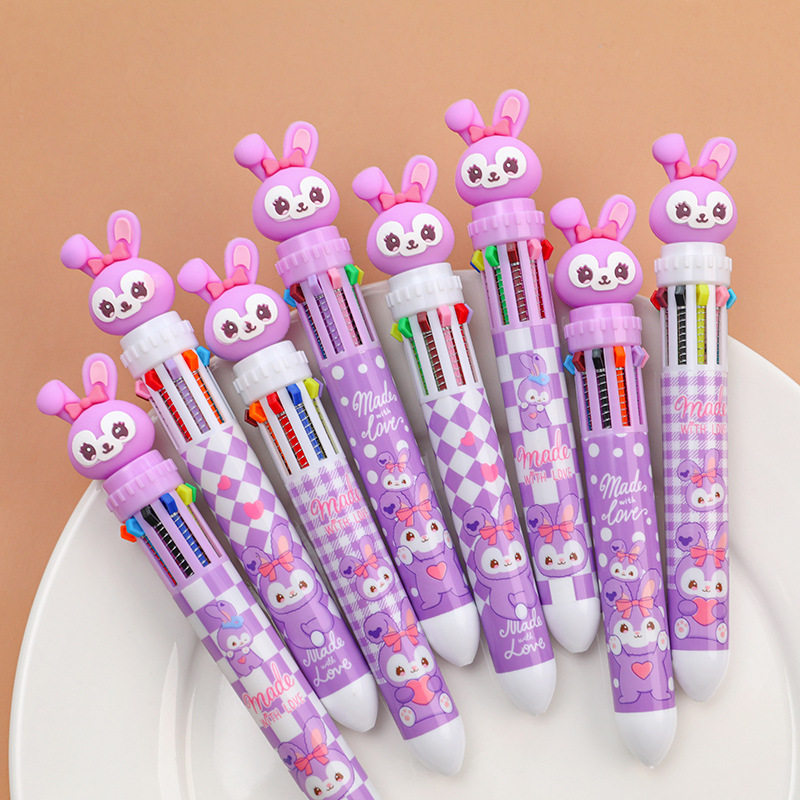 부드러운 귀여운 보라색 토끼 멀티 컬러 볼펜 INS GIRLY HEART 학생 다기능 크리 에이 티브 10-IN-1 컬러 계정 펜 0.5