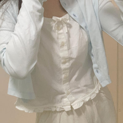 美式复古小清新白色花边吊带女