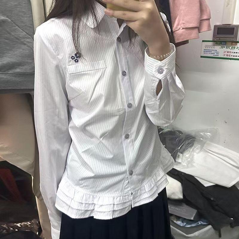 韩系学院风花边衬衫女2025新款春