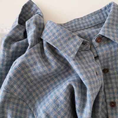 蓝灰色格子衬衫女2025春秋软糯
