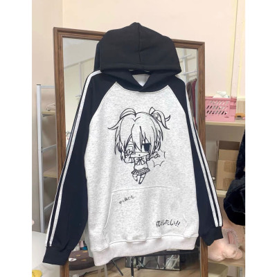 日系三条杠连帽卫衣女秋冬季