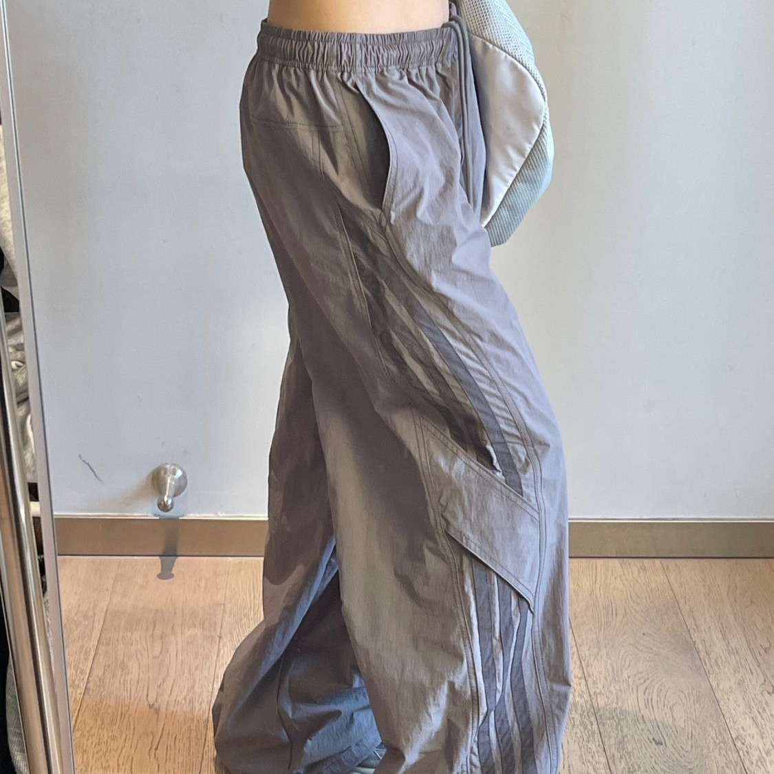 美式条纹运动工装裤女宽松三条杠