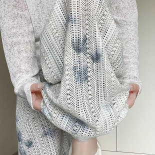 宽松冰丝直筒遛弯高腰显瘦垂感凉凉裤 蝴蝶扎染镂空阔腿裤 女夏薄款