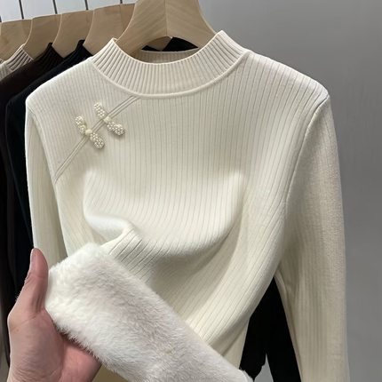 一体加厚中式毛衣新年红洋气新款秋冬设计针织衫保暖打底上衣加绒