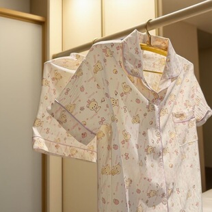 薄款 短裤 韩系学院风云朵棉纱感ins风小熊夏天睡衣少女短袖 一整套