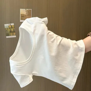 T恤女修身 内搭可外穿短款 白色U领正肩短袖 韩版 纯色上衣 夏季 打底衫