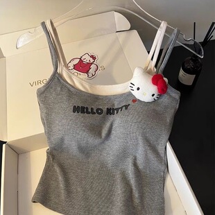 可爱学生甜辣妹美背吊带少女夏季 可出门假两件带胸垫纯欲内搭背心