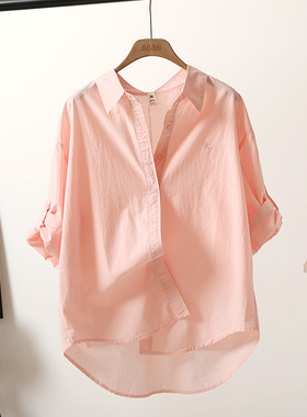 JYL620夏季新款外搭短袖衬衫女薄外套宽松休闲纯棉衬衣设计感上衣