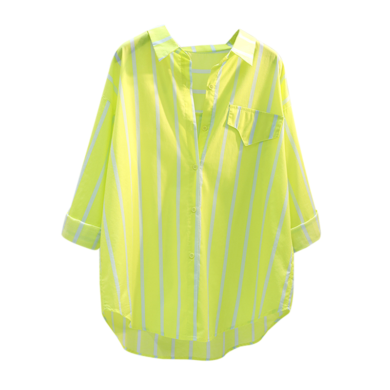 果绿色中长款撞色衬衫女2