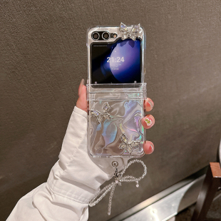 适用三星zflip8手机壳折叠ZFlip6高级感7fe带挂绳zflip4保护壳zflip3防摔斜挎链条透明zflip5全包中轴zflip7