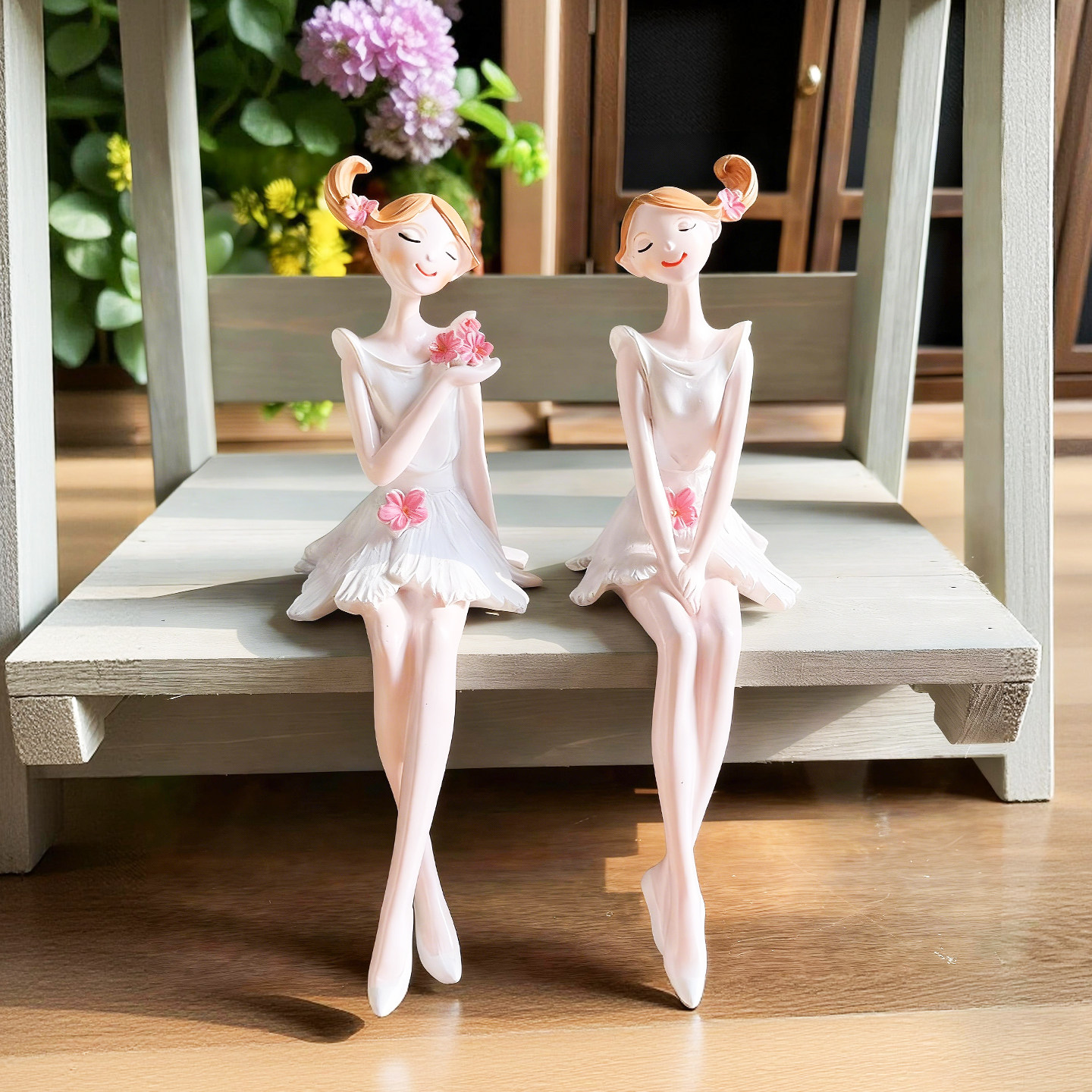 北欧创意姐妹花树脂庭院摆件