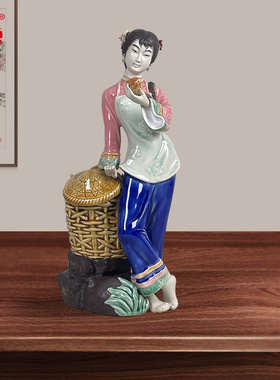 美陶陶瓷中式客厅装饰品创意渔女