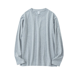 250g重磅纯棉圆领长袖T恤男女全棉基础款浅灰色打底衫