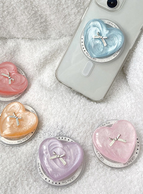 领结立体爱心手机气囊支架韩国ins风磁吸式可伸缩懒人便携支撑架