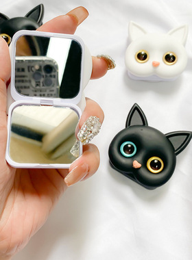 翻盖原创网红ins风3D可爱猫咪手机气囊支架粘贴式便携化妆镜面自