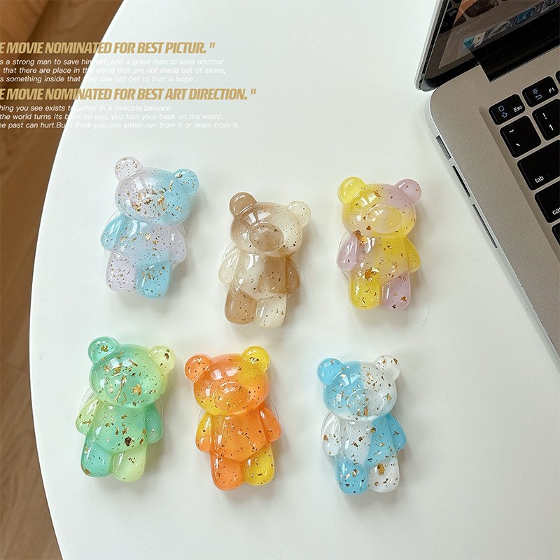 手机创意气囊网红稳固透明伸缩支架桌面支撑ins小熊韩国金箔便携