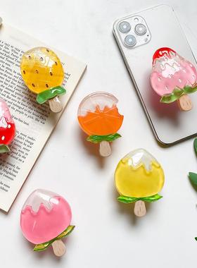 韩国ins手机支架小清新水果菠萝草莓桌面气囊背贴创意可伸缩稳固