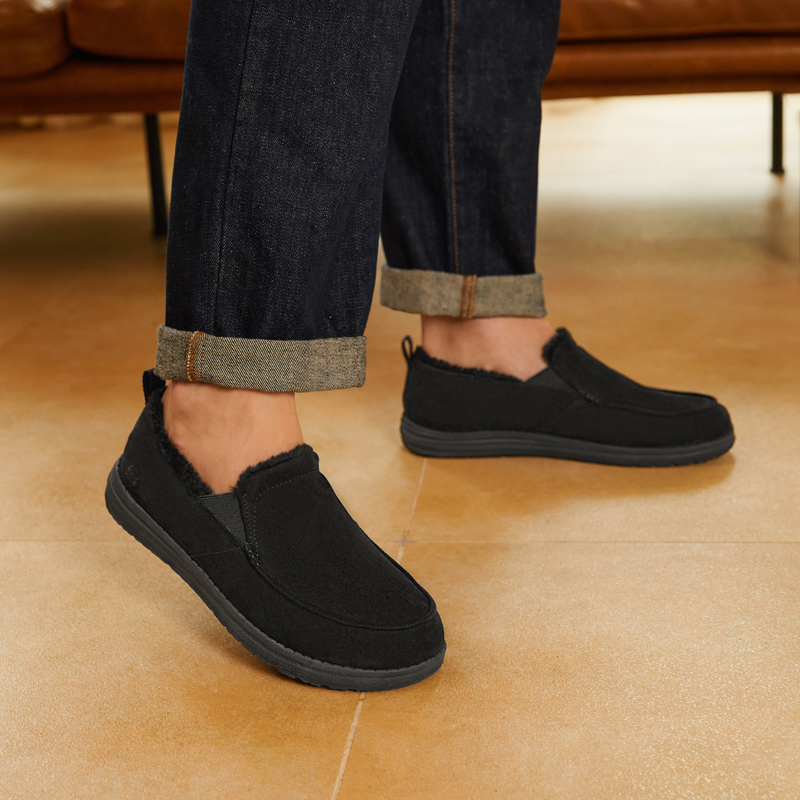 skechers斯凯奇加绒保暖休闲鞋一脚蹬健步鞋男鞋210355BLK