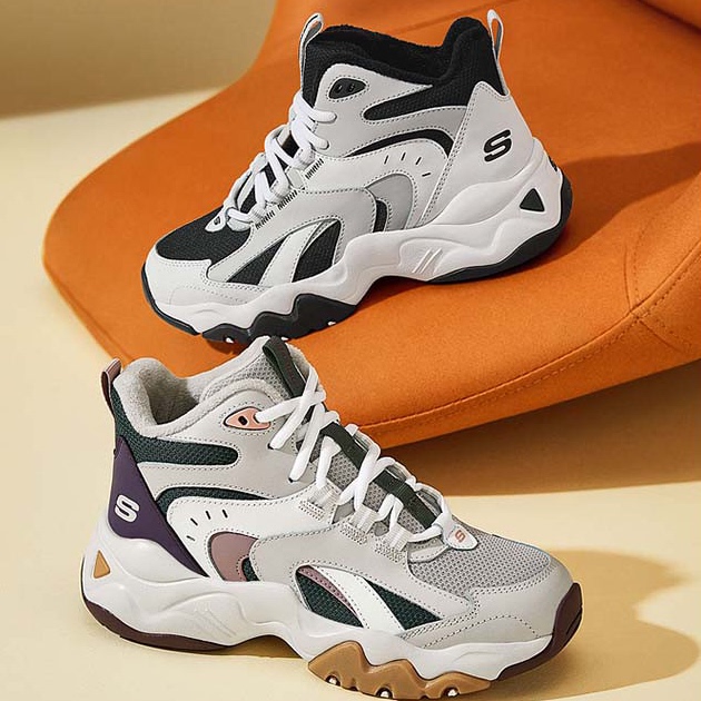 skechers斯凯奇加绒保暖女鞋高帮鞋老爹鞋时尚潮流休闲鞋168014