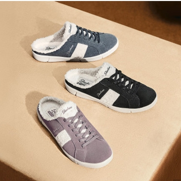 skechers斯凯奇女鞋穆勒鞋拖鞋休闲鞋加绒保暖一脚蹬毛绒鞋100673