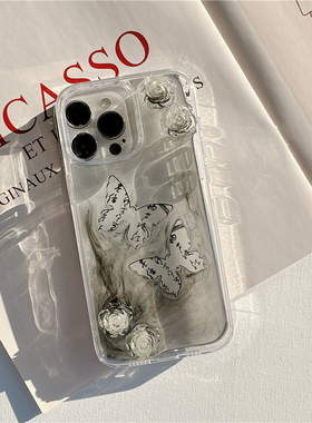 一只羊2024新年水墨蝴蝶国风手机壳适用于苹果1514PROMAX13pro12ProX70PRO米10NOVA8华为小米OPPOVIVO手机壳