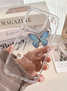 一只羊蓝色蝴蝶手机壳适用于苹果1514PROMAX13pro12ProX70PRO米10NOVA8华为小米OPPOVIVO手机壳