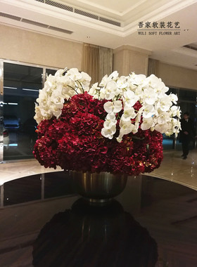 大型落地仿真花艺  售楼部酒店大厅玄关圆桌大台花 假花大盆