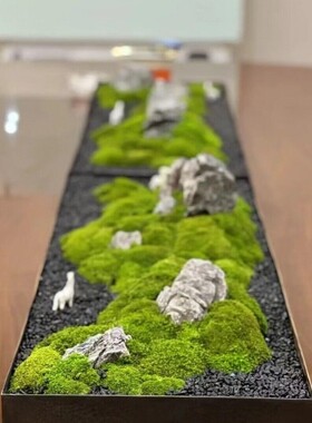 新中式日式庭院枯山水造景  永生苔藓青龙石微景观  仿真假植物装