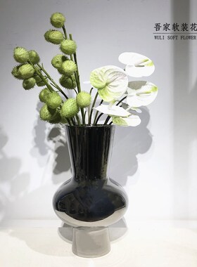 轻奢银色花器创意仿真花插花  家居样板间酒店水吧台台面软装饰品