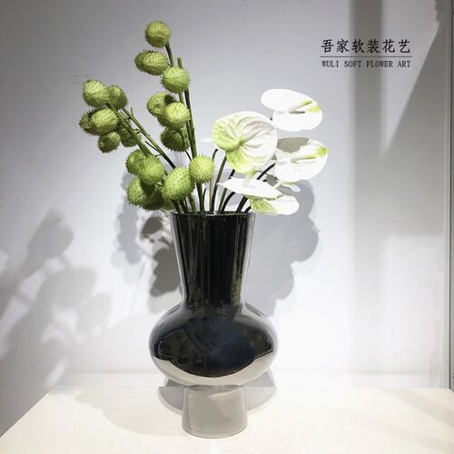 轻奢银色花器创意仿真花插花  家居样板间酒店水吧台台面软装饰品