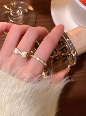 蝴蝶结珍珠戒指女轻奢小众设计感开口食指戒精致气质简约百搭指环