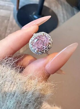 超闪粉钻鸽子蛋椭圆戒指奢华甜美高颜值小众设计时尚轻奢百搭指环