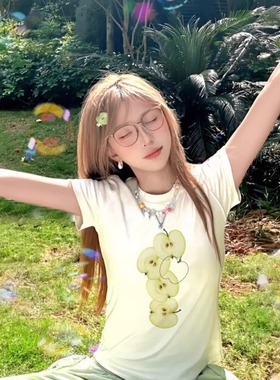 2025新款夏季正肩修身显瘦短款短袖t恤女白色美式上衣设计感