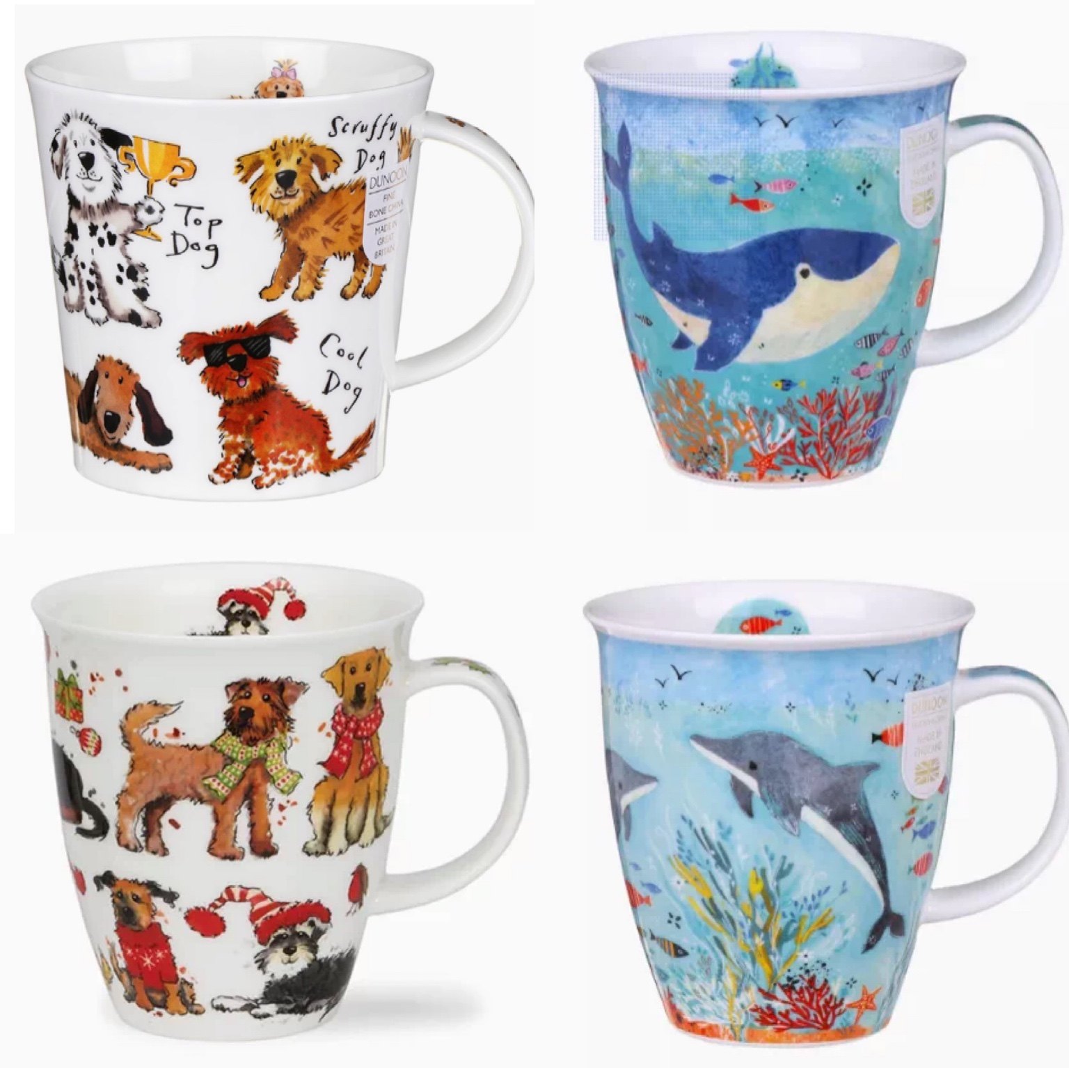 英产DUNOON丹侬猫狗水杯480ml海豚马克杯鲸鱼咖啡杯可爱复古卡通