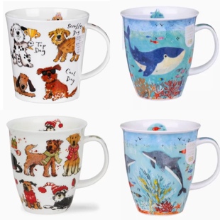 英产DUNOON丹侬猫狗水杯480ml海豚马克杯鲸鱼咖啡杯可爱复古卡通