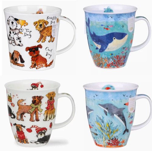 英产DUNOON丹侬猫狗水杯480ml海豚马克杯鲸鱼咖啡杯可爱复古卡通