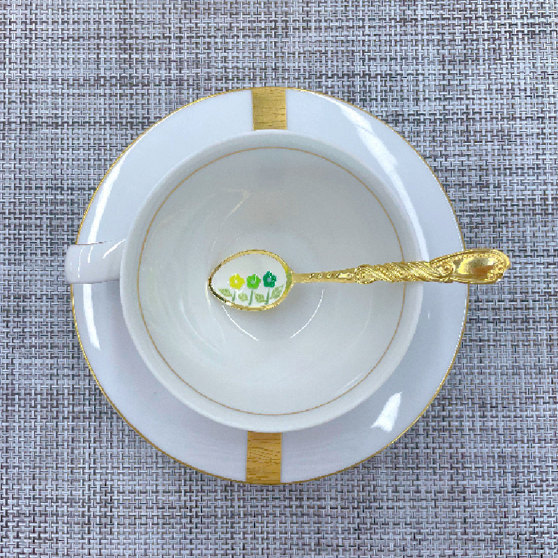 日本产咖啡勺elfin景泰蓝餐具餐勺 女士咖啡勺点心勺10.4cm