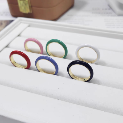 欧美品牌j.cne.彩色滴油珐琅简约版日常铜件镀真金指扣戒指女