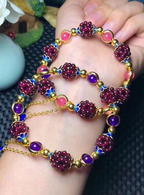 石手链酒红编织时尚饰品女