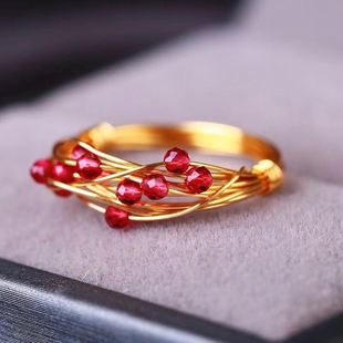 韩版尾戒14k玫瑰金碧玉指环简约超细戒指调节圈口女情侣对戒